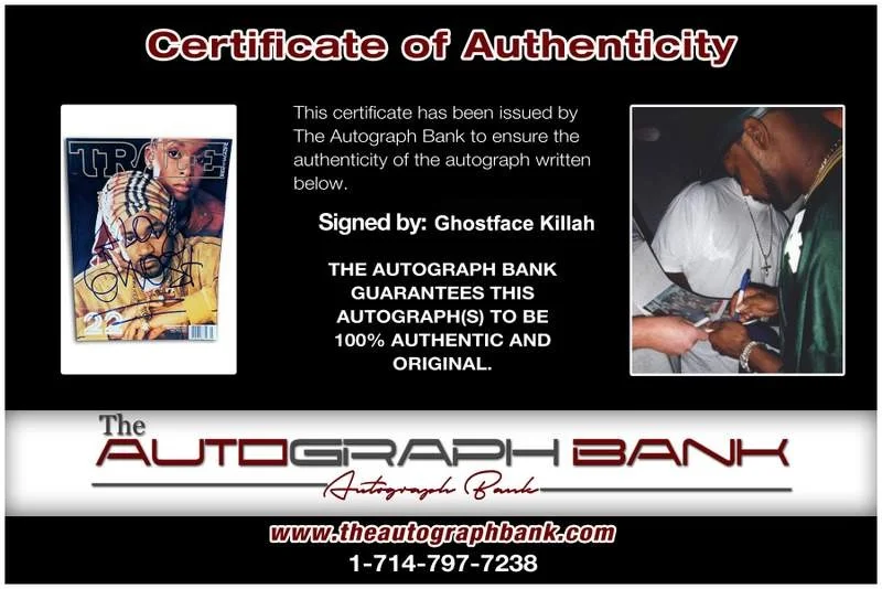 Ghostface Killah — Wu Tang Clan Ghostface Killah signed rap Trace Magazine /Certificate Autographed, image 2