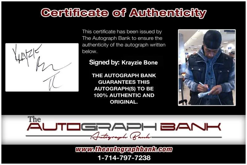 Krayzie Bone — Krayzie Bone authentic signed rap Notecard W/Certificate Autographed (A0020), image 2
