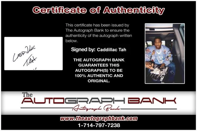 Caddillac Tah — Caddillac Tah authentic signed rap Notecard W/Certificate Autographed A0006, image 2