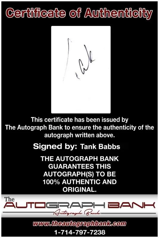 Tank Babbs — Tank Babbs authentic signed rap Notecard W/Certificate Autographed (A0026), image 2