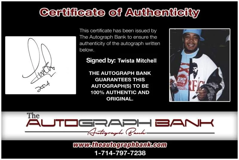 Twista — Twista Mitchell authentic signed rap Notecard W/Certificate Autographed 0029, image 2
