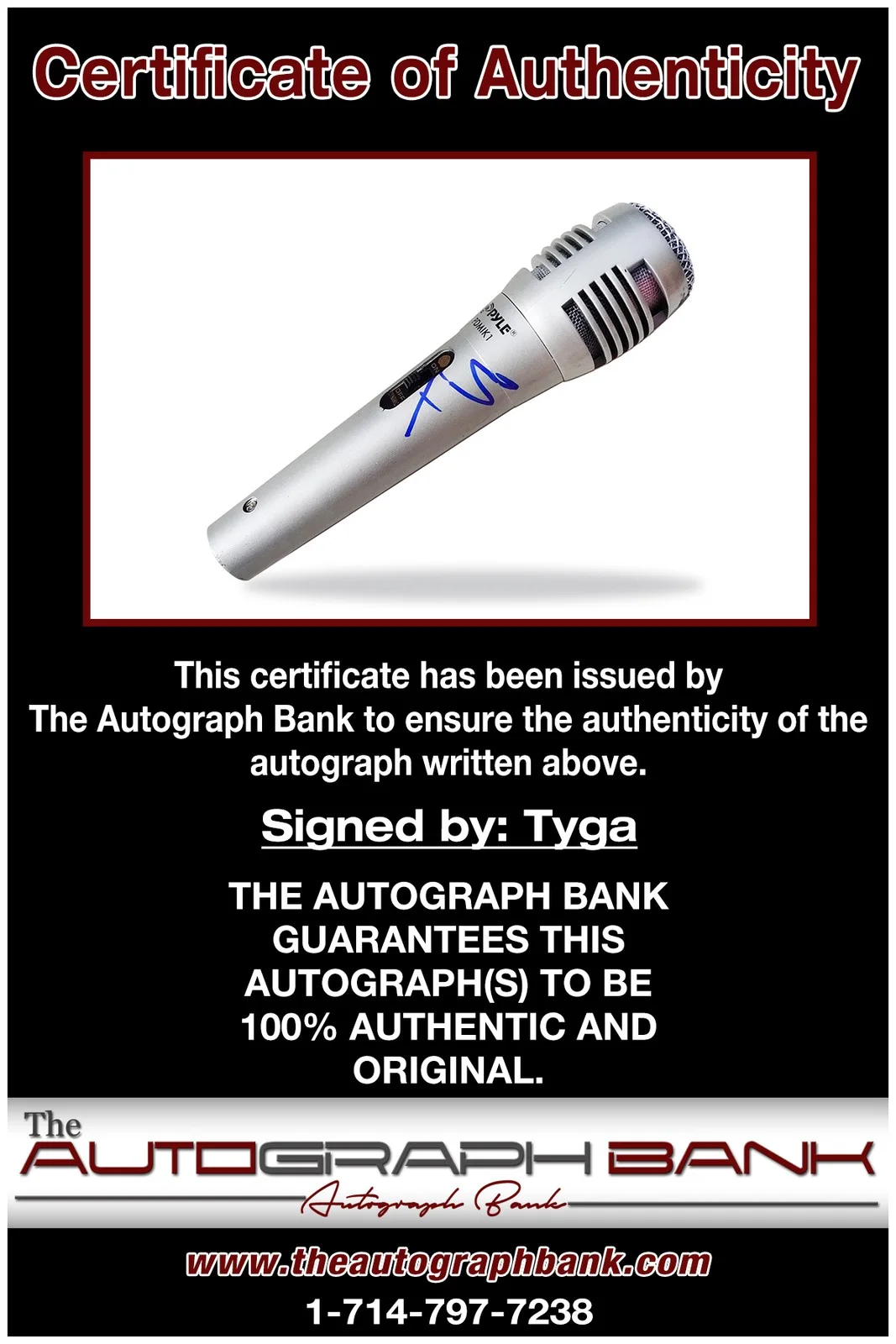Tyga — Tyga authentic signed RAPPER MICROPHONE W/ Certificate Autographed (mc223a), image 2