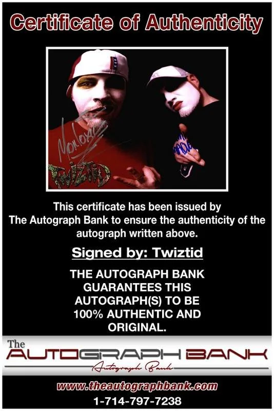Twiztid authentic — Twiztid authentic signed rap 8x10 photo W/Certificate Autographed (A00309), image 2