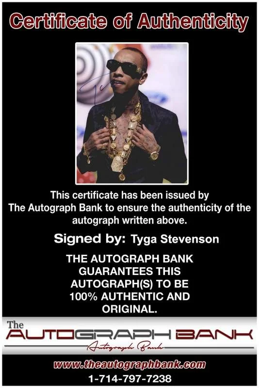 Tyga — Tyga Stevenson authentic signed rap 8x10 photo W/Certificate Autographed (A1187), image 2