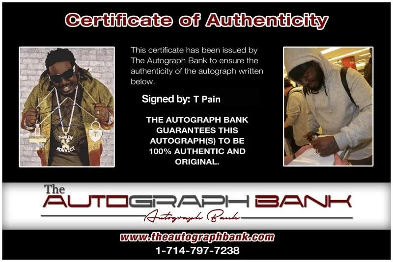 T-Pain — T Pain authentic signed rap 8x10 photo W/Certificate Autographed (A1142), изображение 2