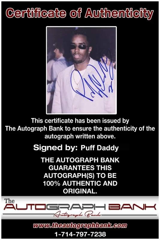 Puff Daddy — Puff Daddy authentic signed rap 8x10 photo W/Certificate Autographed (A1006), image 2