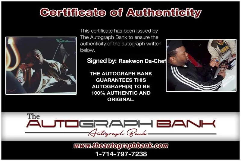 Raekwon Da Chef — Wu Tang Clan Raekwon signed rap 8x10 photo W/Certificate Autographed (A1024), image 2
