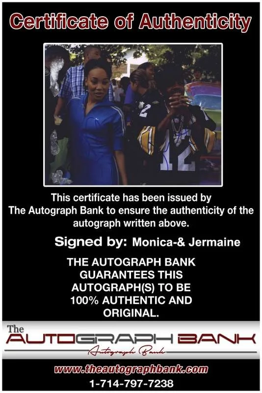 Monica Arnold, Jermaine Dupri — Monica & Jermaine Dupri signed rap 8x10 photo W/Certificate Autographed (A0946), image 2
