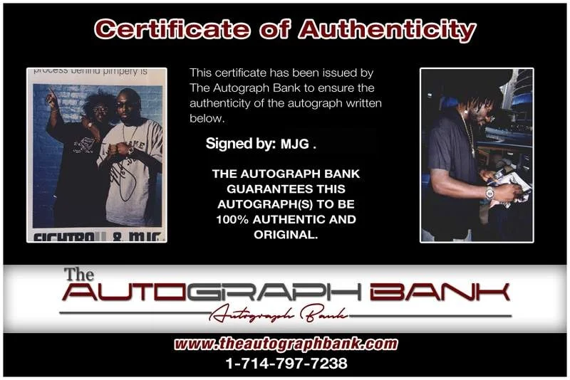 MJG — MJG M.J.G. authentic signed rap 8x10 photo W/Certificate Autographed (A0934), изображение 2