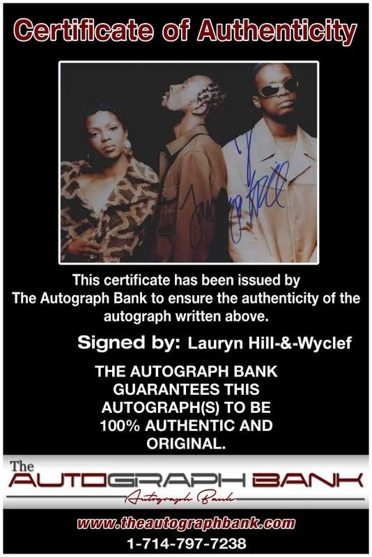 Lauryn Hill, Wyclef Jean — Fugees Lauryn Hill Wyclef Jean signed rap 8x10 photo W/Cert Autographed (A0788), изображение 2