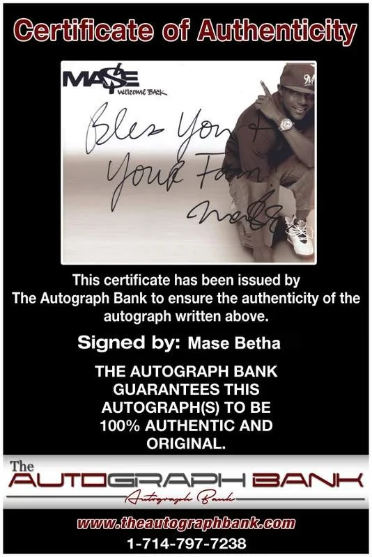 Mase Betha — Bad Boy Mase authentic signed rap 8x10 photo W/Certificate Autographed (A0896), image 2