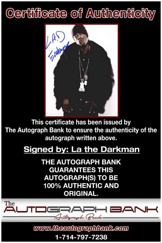 La the Darkman — La the Darkman authentic signed rap 8x10 photo W/Cert Autographed A00647, изображение 2