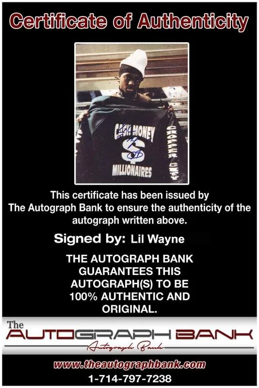 Lil Wayne — Hot Boy Lil Wayne Weezy signed rap 8x10 photo W/Certificate Autographed (A0878), изображение 2