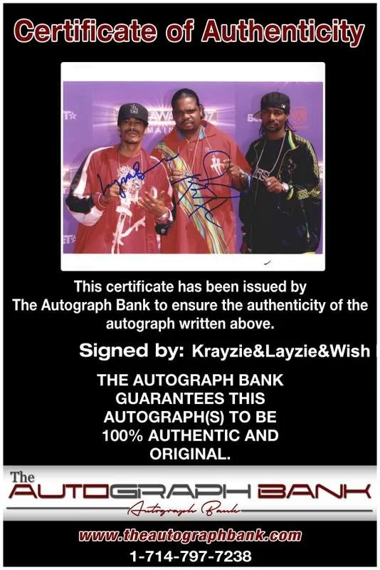Krayzie, Layzie, Wish Bone — Krayzie Layzie Wish Bone Thugs N Harmony signed 8x10 photo W/Cert Autograph 0660, image 2