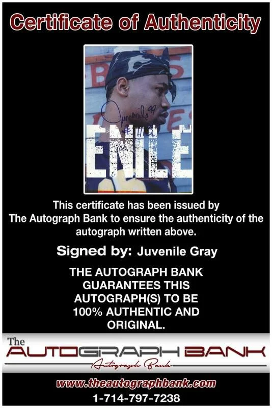 Juvenile Gray — Cash Money Hot Boys Juvenile signed 8x10 magazine page W/Cert Autographed A0018, изображение 2