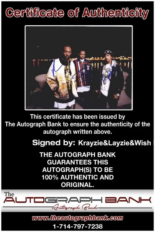 Krayzie, Layzie, Wish Bone — Krayzie Layzie Wish Bone Thugs N Harmony signed 8x10 photo W/Cert Autograph 0668, image 2