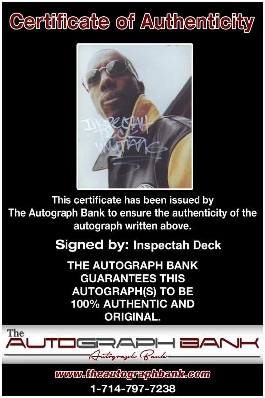 Inspectah Deck — Wu Tang Clan Inspectah Deck signed rap 8x10 photo W/Cert Autographed (A0558), изображение 2