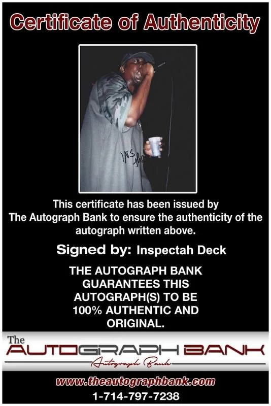 Inspectah Deck — Wu Tang Clan Inspectah Deck signed rap 8x10 photo W/Cert Autographed (A0564), изображение 2