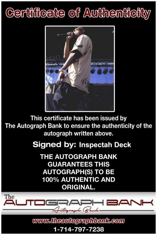 Inspectah Deck — Wu Tang Clan Inspectah Deck signed rap 8x10 photo W/Cert Autographed (A0562), изображение 2