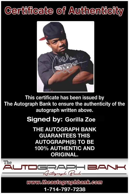 Gorilla Zoe — Gorilla Zoe authentic signed rap 8x10 photo W/Certificate Autographed (A0494), изображение 2
