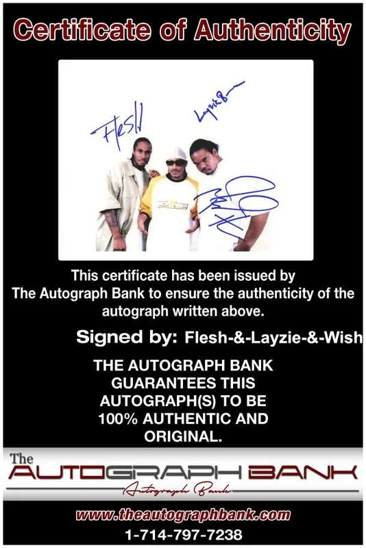 Flesh, Layzie, Wish Bone — Flesh Layzie Wish Bone thugs N Harmony signed rap 8x10 photo /Cert Autograph 348, image 2