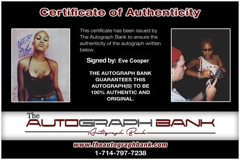 Eve — Ruff Ryders Eve Cooper signed rap 8x10 photo W/Certificate Autographed (A0302), изображение 2