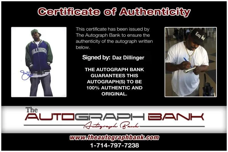 Daz Dillinger — Death Row Daz Dillinger authentic signed rap 8x10 photo W/Cert Autographed 228, изображение 2