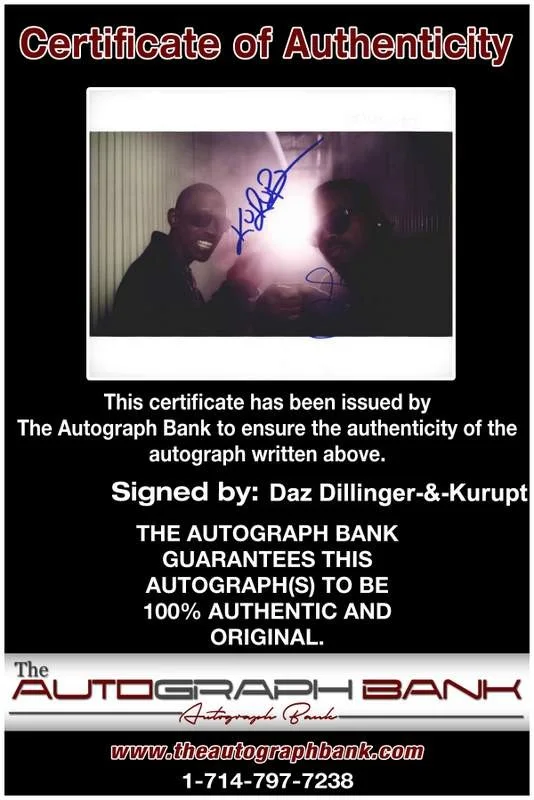 Daz Dillinger, Kurupt — Death Row Daz Dillinger & Kurupt signed rap 8x10 photo W/Cert Autograph (A0203), image 2