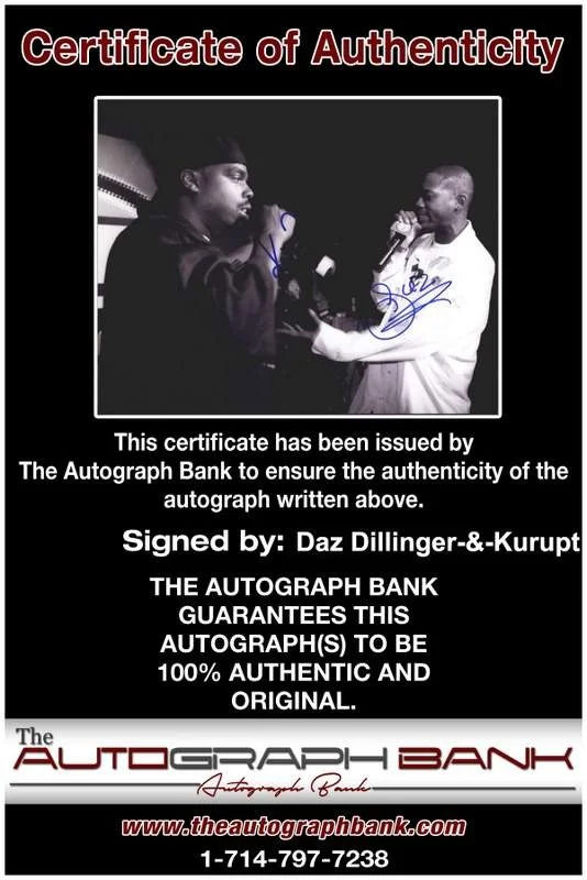 Daz Dillinger, Kurupt — Death Row Daz Dillinger & Kurupt signed rap 8x10 photo W/Cert Autograph (A0200), изображение 2