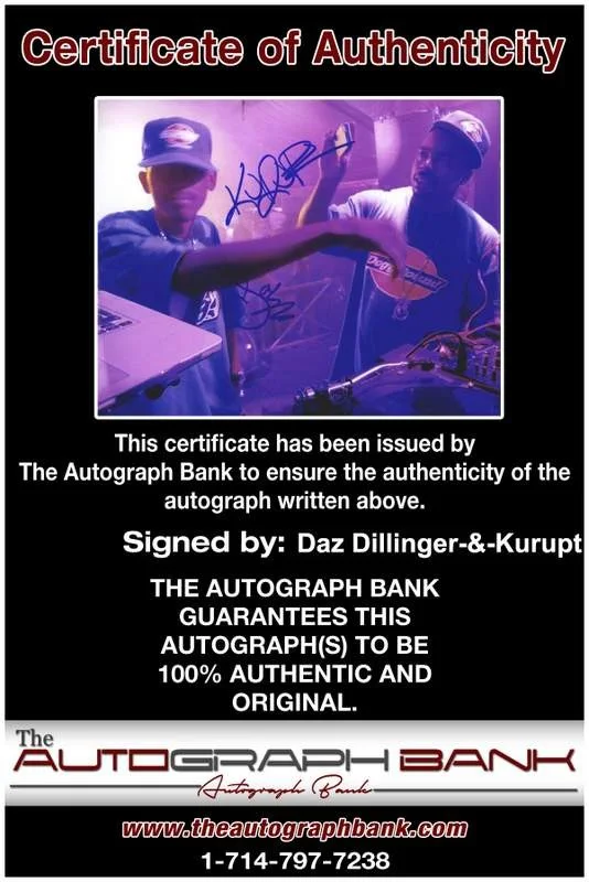 Daz Dillinger, Kurupt — Death Row Daz Dillinger & Kurupt signed rap 8x10 photo W/Cert Autograph (A0202), image 2