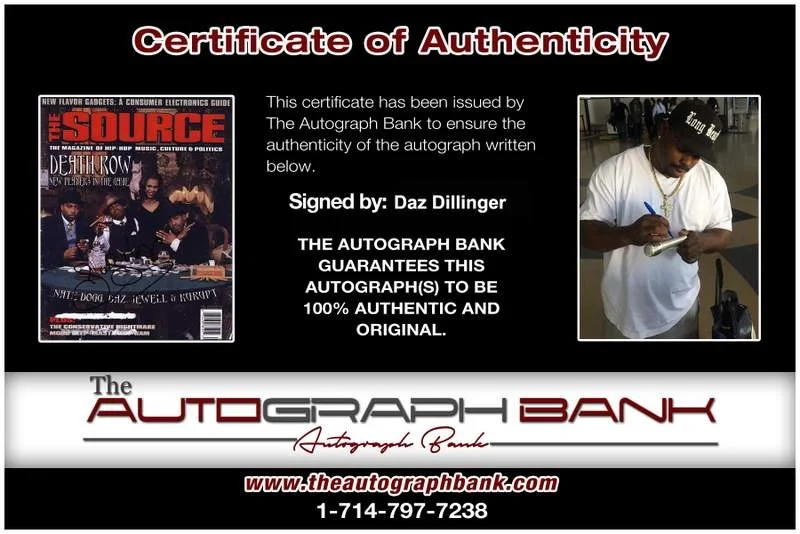 Daz Dillinger — Death Row Daz Dillinger authentic signed rap 8x10 photo W/Cert Autographed 209, image 2