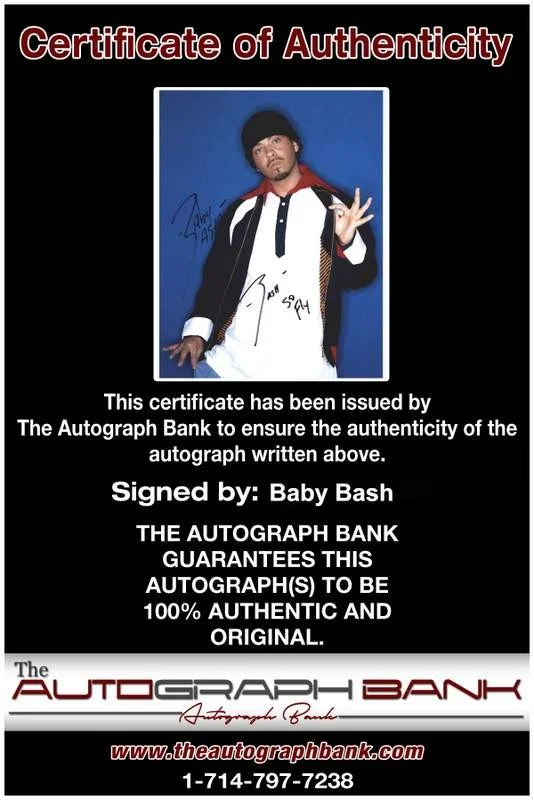 Baby Bash — Baby Bash authentic signed rap 8x10 photo W/Certificate Autographed (A0039), image 2
