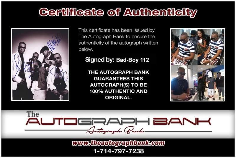 112 — Bad-Boy 112 authentic signed rap 8x10 photo W/Certificate Autographed (A0001), изображение 2