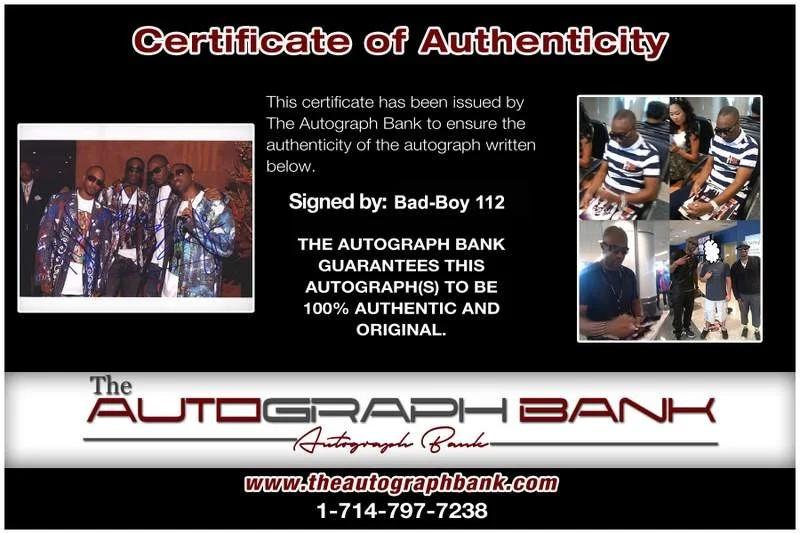 112 — Bad-Boy 112 authentic signed rap 8x10 photo W/Certificate Autographed (A0009), изображение 2