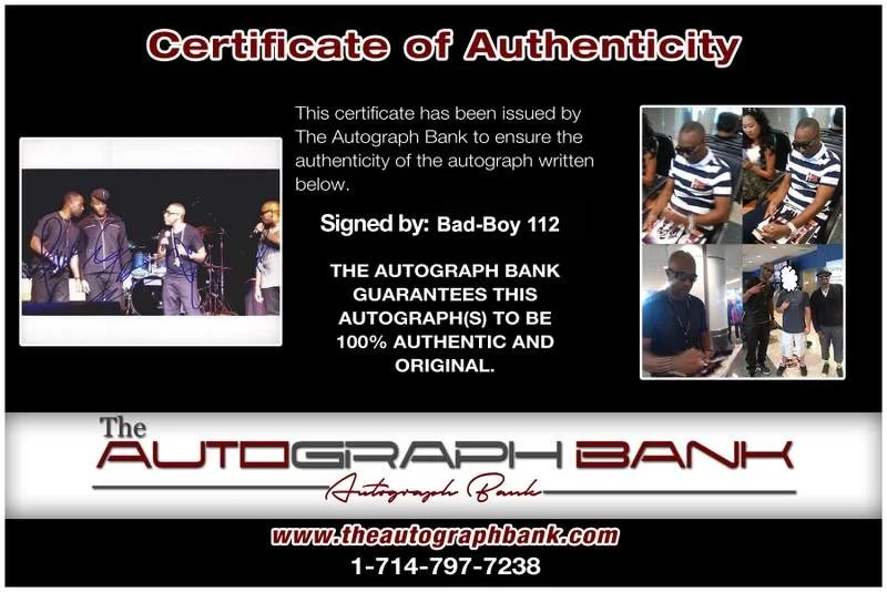 112 — Bad-Boy 112 authentic signed rap 8x10 photo W/Certificate Autographed (A0003), image 2