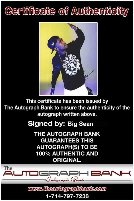 Big Sean — Big Sean authentic signed rap 8x10 photo W/Certificate Autographed (A0057), изображение 2