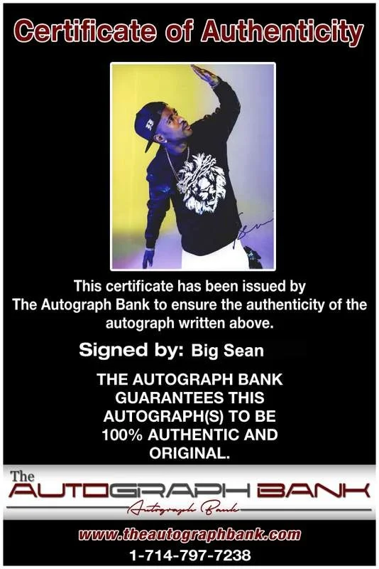 Big Sean — Big Sean authentic signed rap 8x10 photo W/Certificate Autographed (A0059), изображение 2