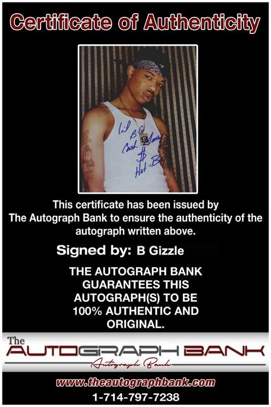 B Gizzle BG — BG Gizzle B.G. authentic signed rap 8x10 photo W/Certificate Autographed 08, image 2