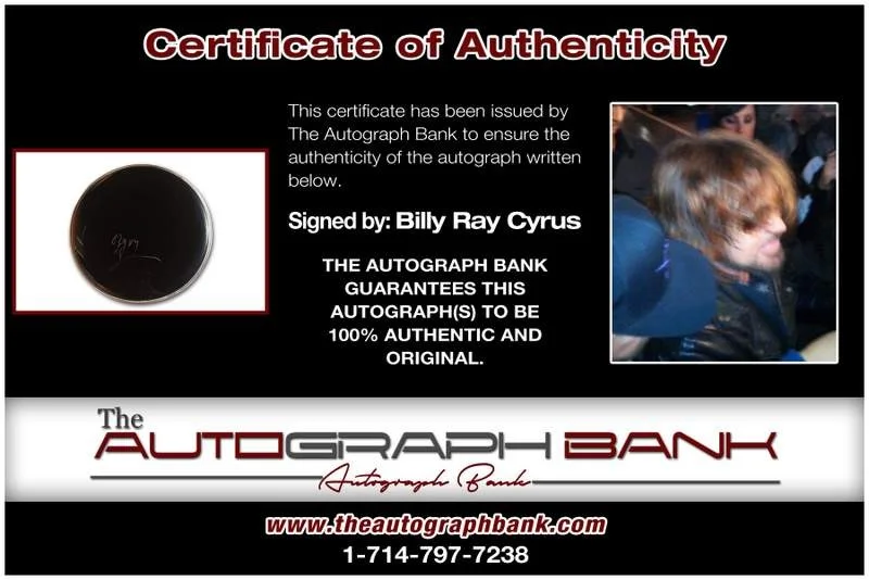 Billy Ray Cyrus — Billy Ray Cyrus authentic signed country drumhead W/Certificate Autographed (A), image 2