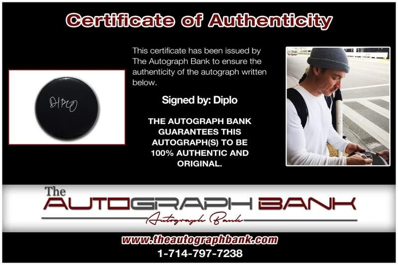 Diplo — Diplo authentic signed EDM dj drumhead W/Certificate Autographed (A0001), image 2