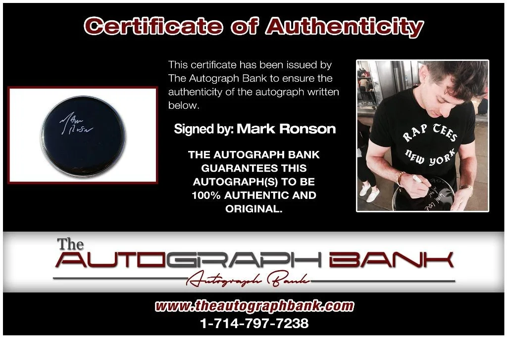 Mark Ronson — Mark Ronson authentic signed Drumhead W/Certificate Autographed (210DHc), image 2