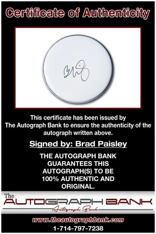 Brad Paisley — Brad Paisley authentic signed country Drumhead W/Certificate Autographed (A1), image 2