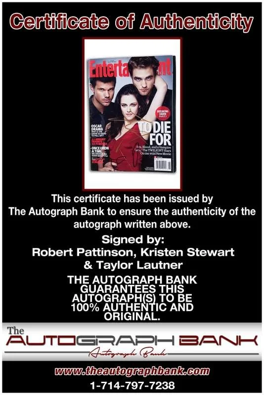 Robert Pattinson, Kristen Stewart, Taylor Lautner — Robert Pattinson, Kristen Stewart & Taylor Lautner signed magazine |CERT A0001, image 2