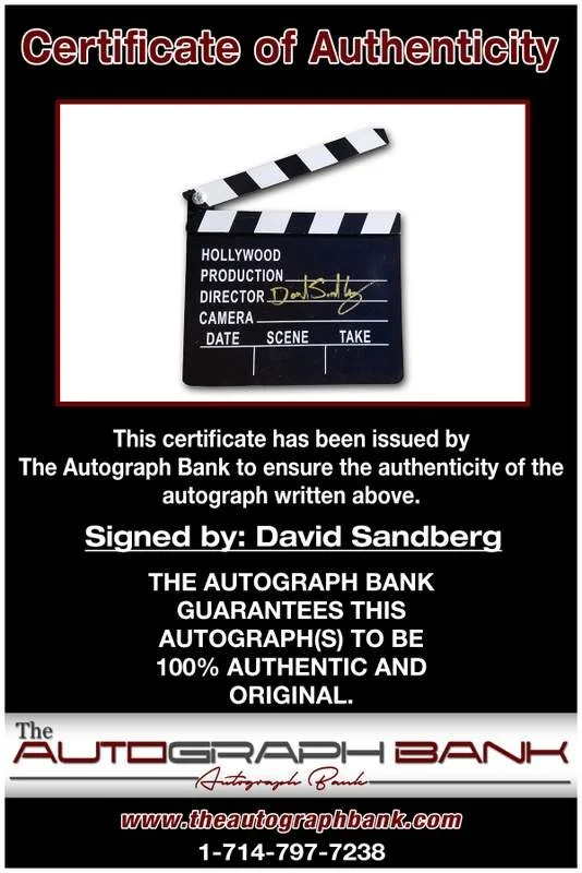 David Sandberg — David Sandberg authentic signed Directors Clapper |CERT Autographed A0050, image 2