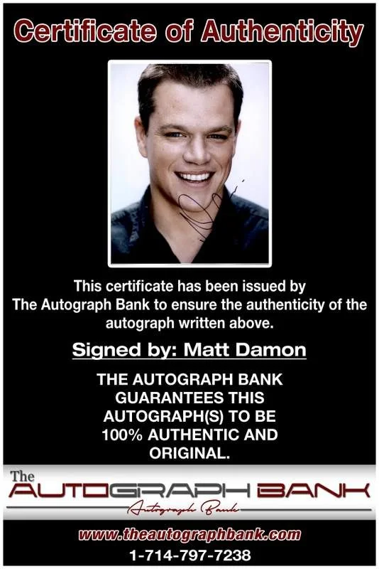 Matt Damon — Matt Damon authentic signed celebrity 10x15 photo W/Cert Autographed A00019, изображение 2