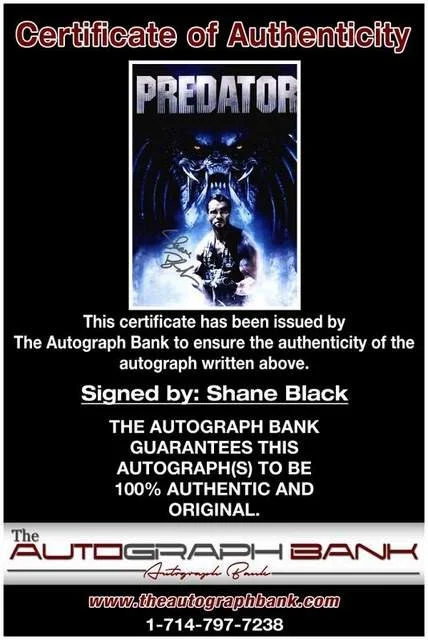Shane Black — Shane Black authentic signed 12x18 Predator movie poster W/Certificate (A0001), изображение 2