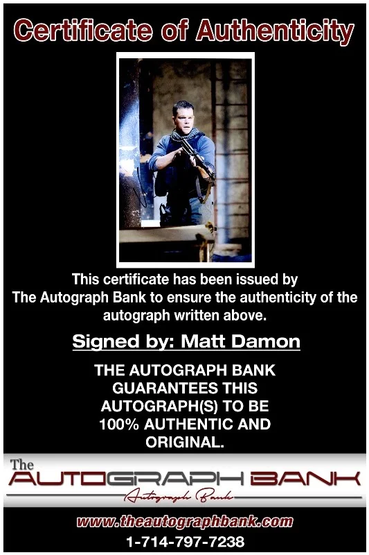 Matt Damon — Matt Damon authentic signed celebrity 10x15 photo W/Cert Autographed 2616f, изображение 2