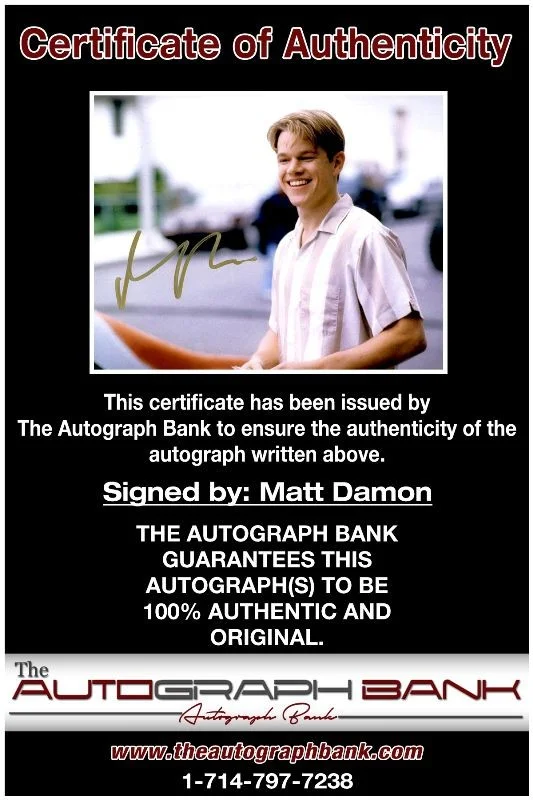 Matt Damon — Matt Damon authentic signed celebrity 10x15 photo W/Cert Autographed 2616b, image 2