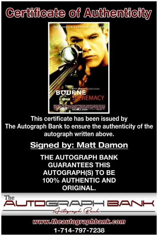 Matt Damon — Matt Damon authentic signed celebrity 10x15 photo W/Cert Autographed A00079, изображение 2