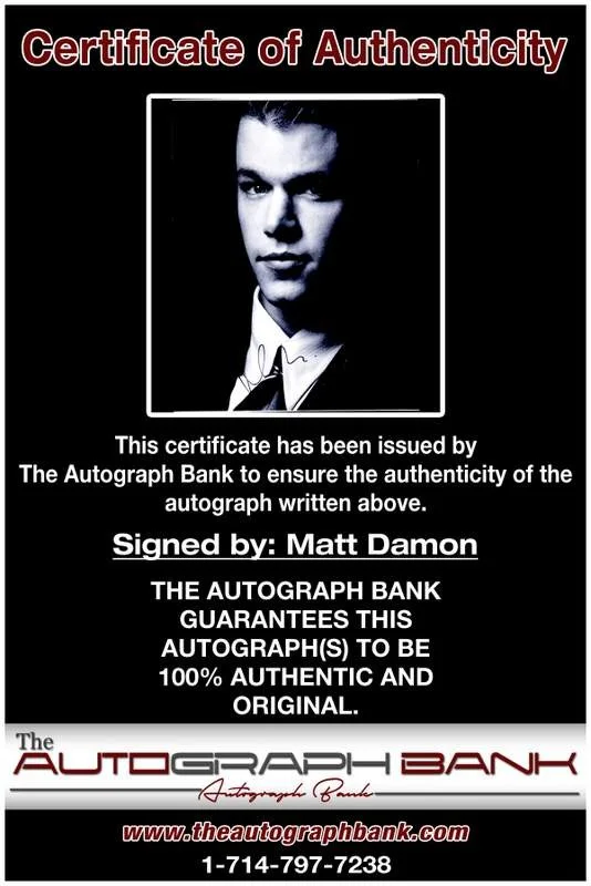 Matt Damon — Matt Damon authentic signed celebrity 10x15 photo W/Cert Autographed A00083, image 2